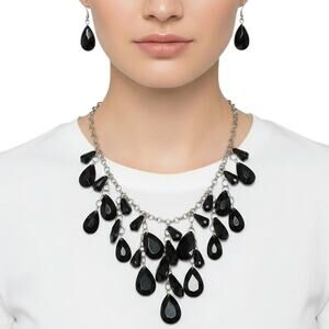 Paparazzi Black Teardrop Bib Tassel Necklace & Earrings Set Boho